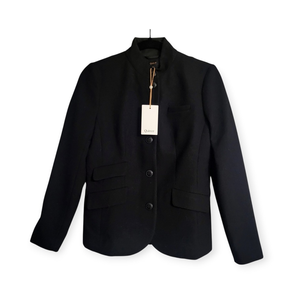 Quince Womens XS NWT Italian Wool Stand Collar Blazer Black Preppy Career Solid - Picture 14 of 15